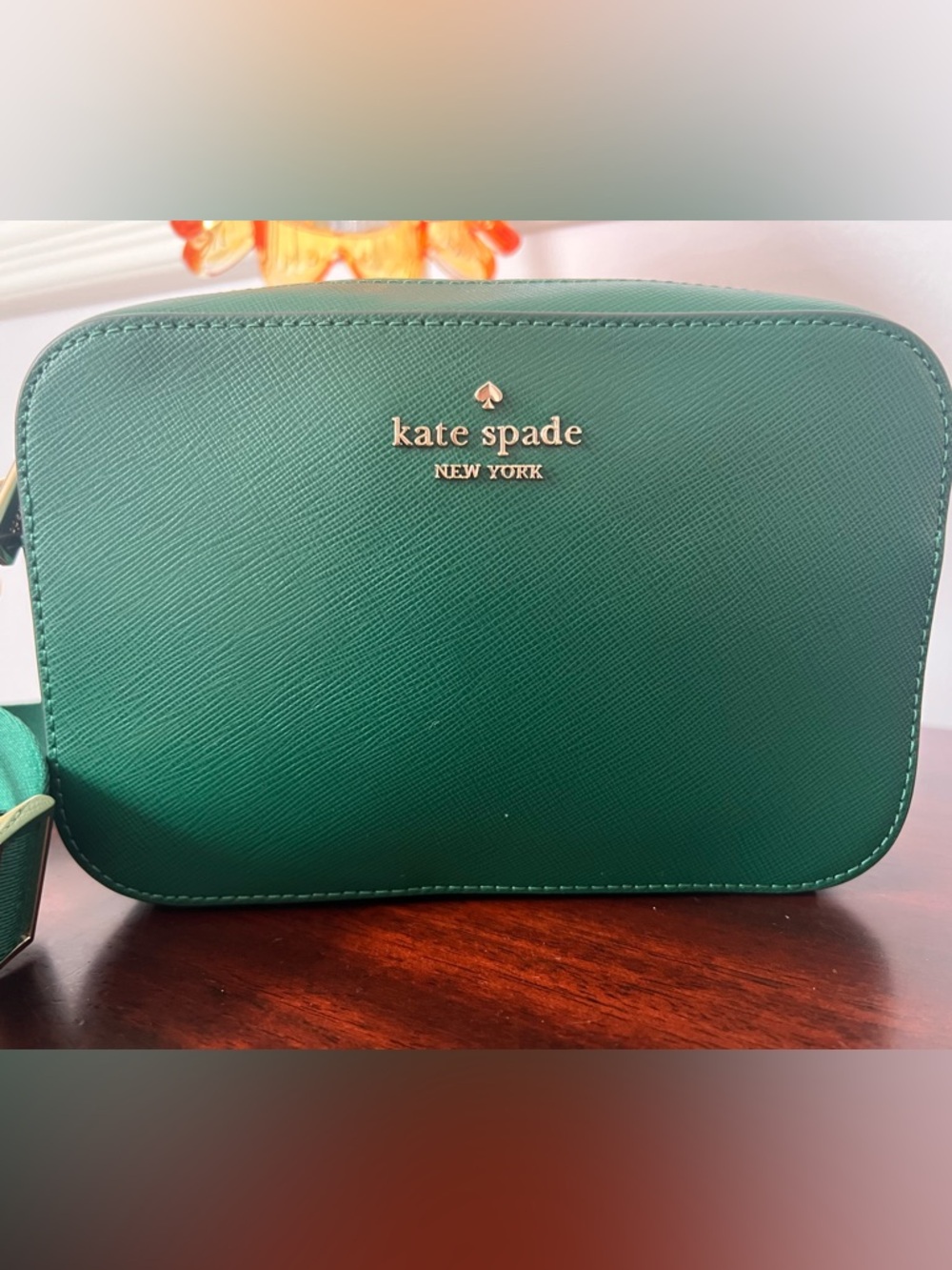 Kate Spade Green Saffiano Crossbody Bag with Gold Logo